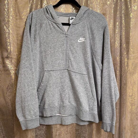 Nike Women's Heather Gray 1/4 Zip Fleece Hoodie Pullover Sweater Large - Picture 1 of 8